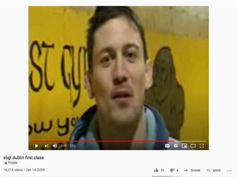 screen shot of John Kavanagh in a video posted to youtube in 2009. 